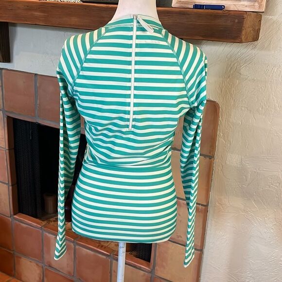 J. Crew Long Sleeve Rash Guard, Green and White Stripe, size M - Picture 6 of 9